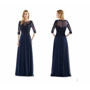 Marsoni by Colors M157 Lace & Chiffon Gown Evening Maxi Dress Navy SZ 10 NWT
